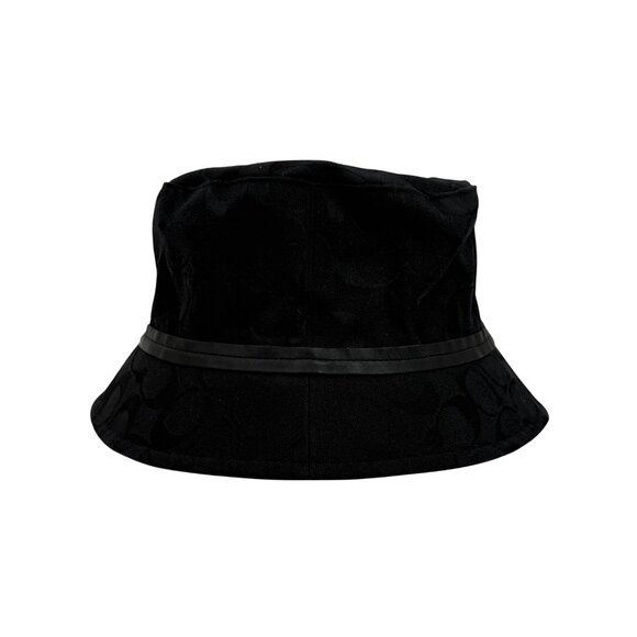 Vintage Coach Black CC Logo Jacquard Designer Bucket Hat W/Faux Leather Trim Y2K - Picture 2 of 10